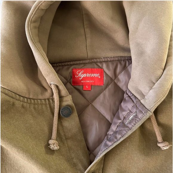 Men's Supreme Twill Multi Pocket Hooded Jacket Size L Brown Tan - Picture 8 of 14